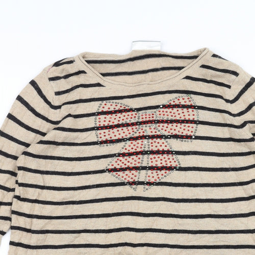 Wallis Womens Brown Striped  Basic T-Shirt Size S