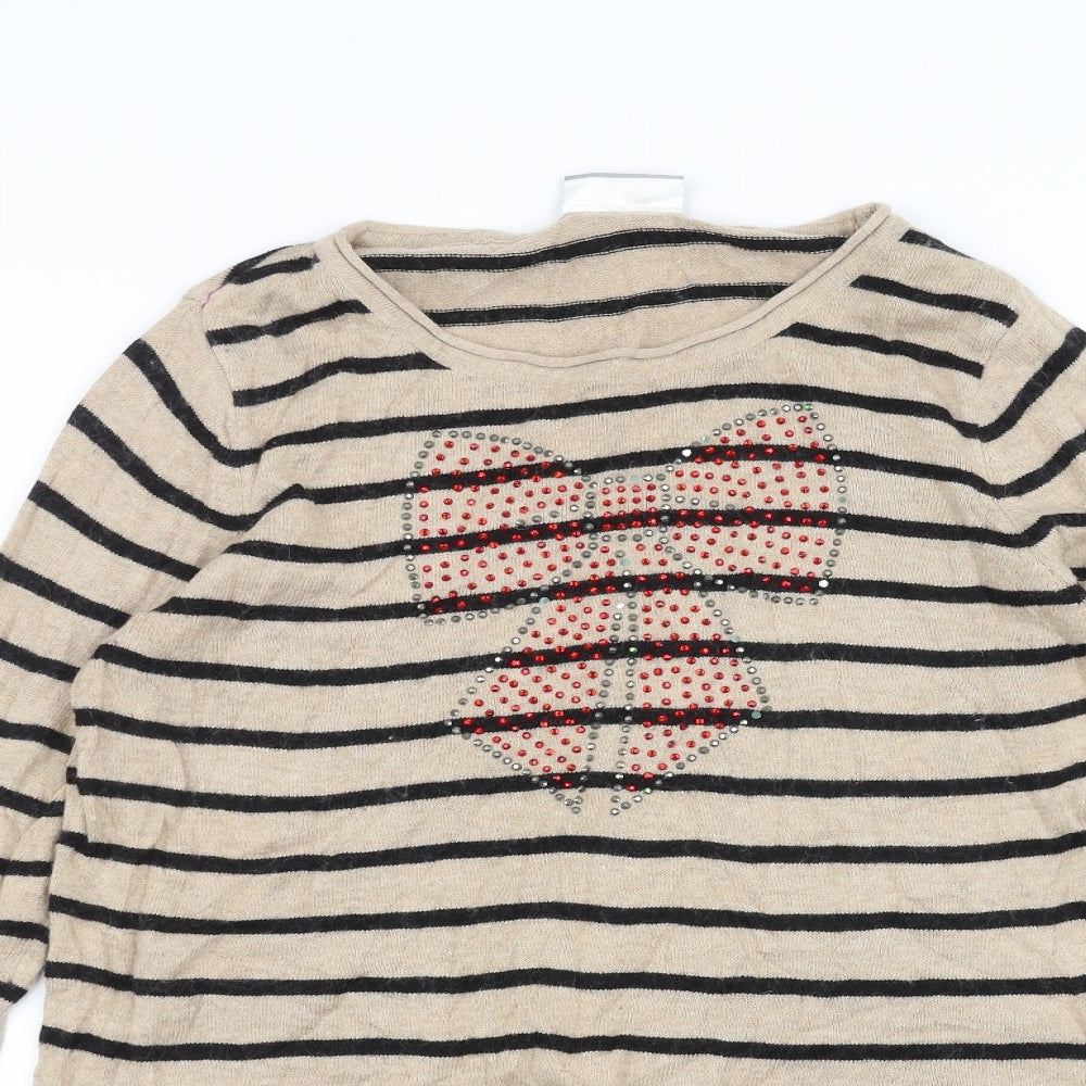 Wallis Womens Brown Striped  Basic T-Shirt Size S