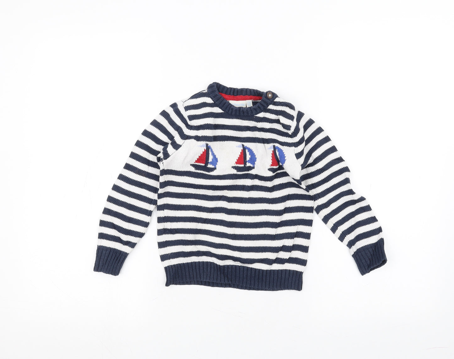 JoJo Maman Boys Blue Striped  Pullover Jumper Size 3-4 Years