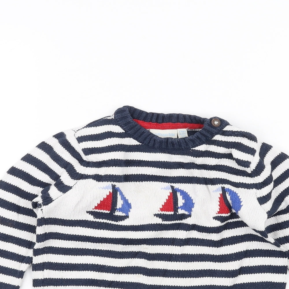 JoJo Maman Boys Blue Striped  Pullover Jumper Size 3-4 Years