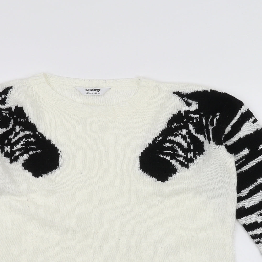 Tammy Girls White  Knit Pullover Jumper Size 10-11 Years