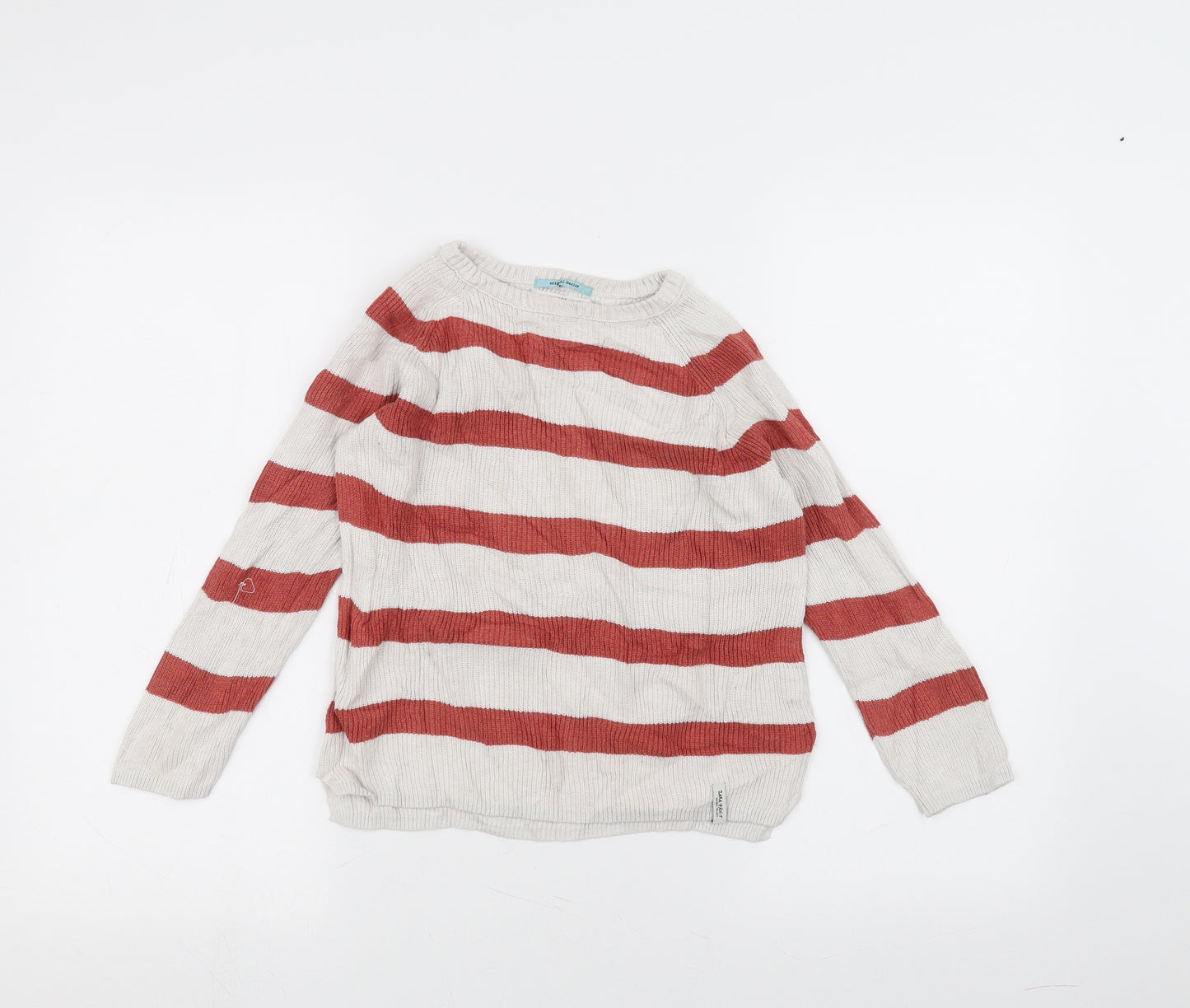 Zara Girls White Striped  Pullover Jumper Size 7 Years