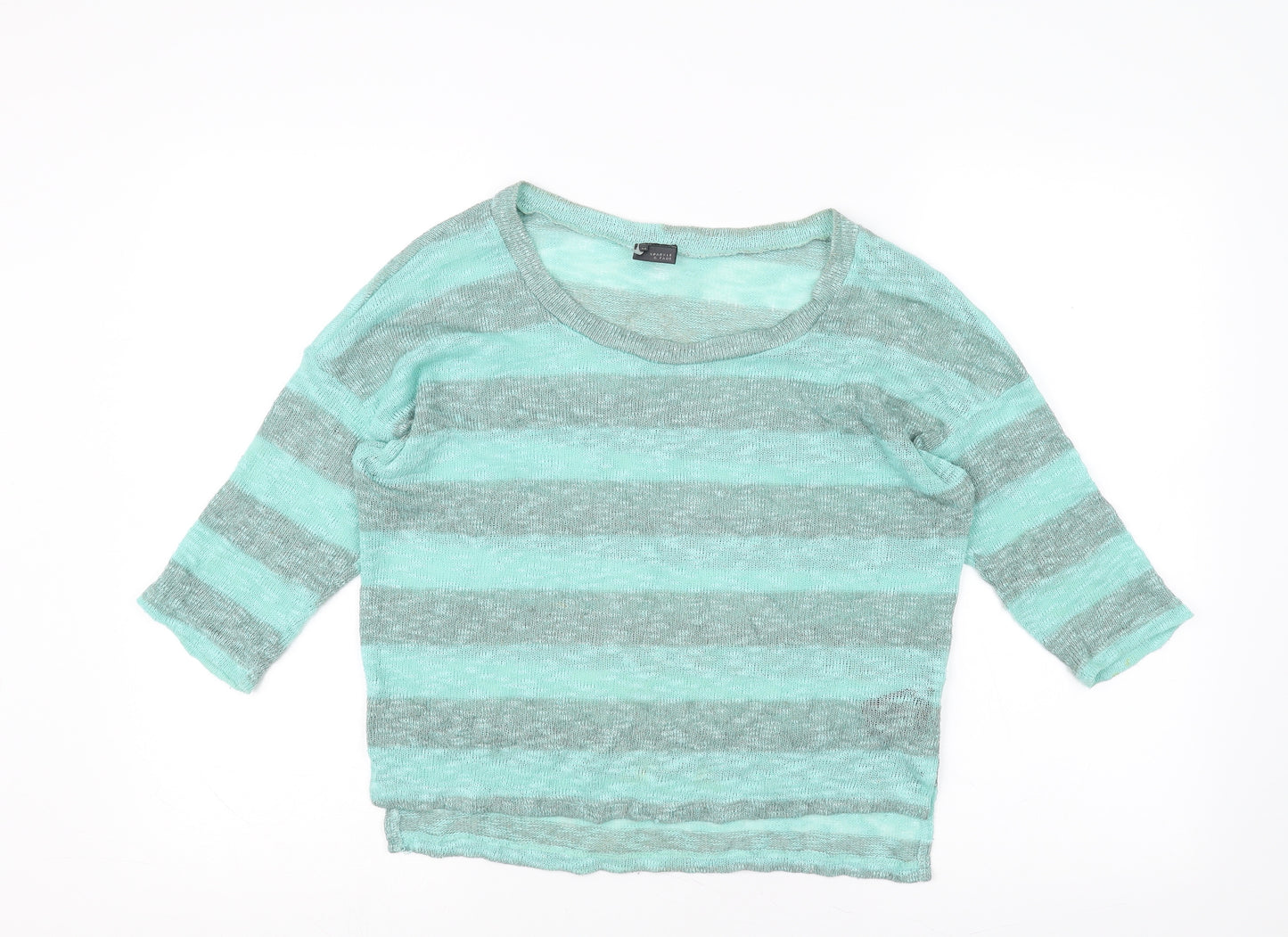 Sparkle & Fade Womens Green Striped  Basic T-Shirt Size M