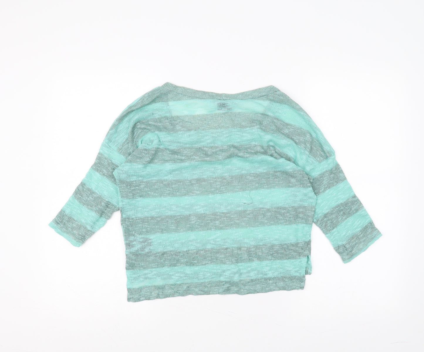 Sparkle & Fade Womens Green Striped  Basic T-Shirt Size M