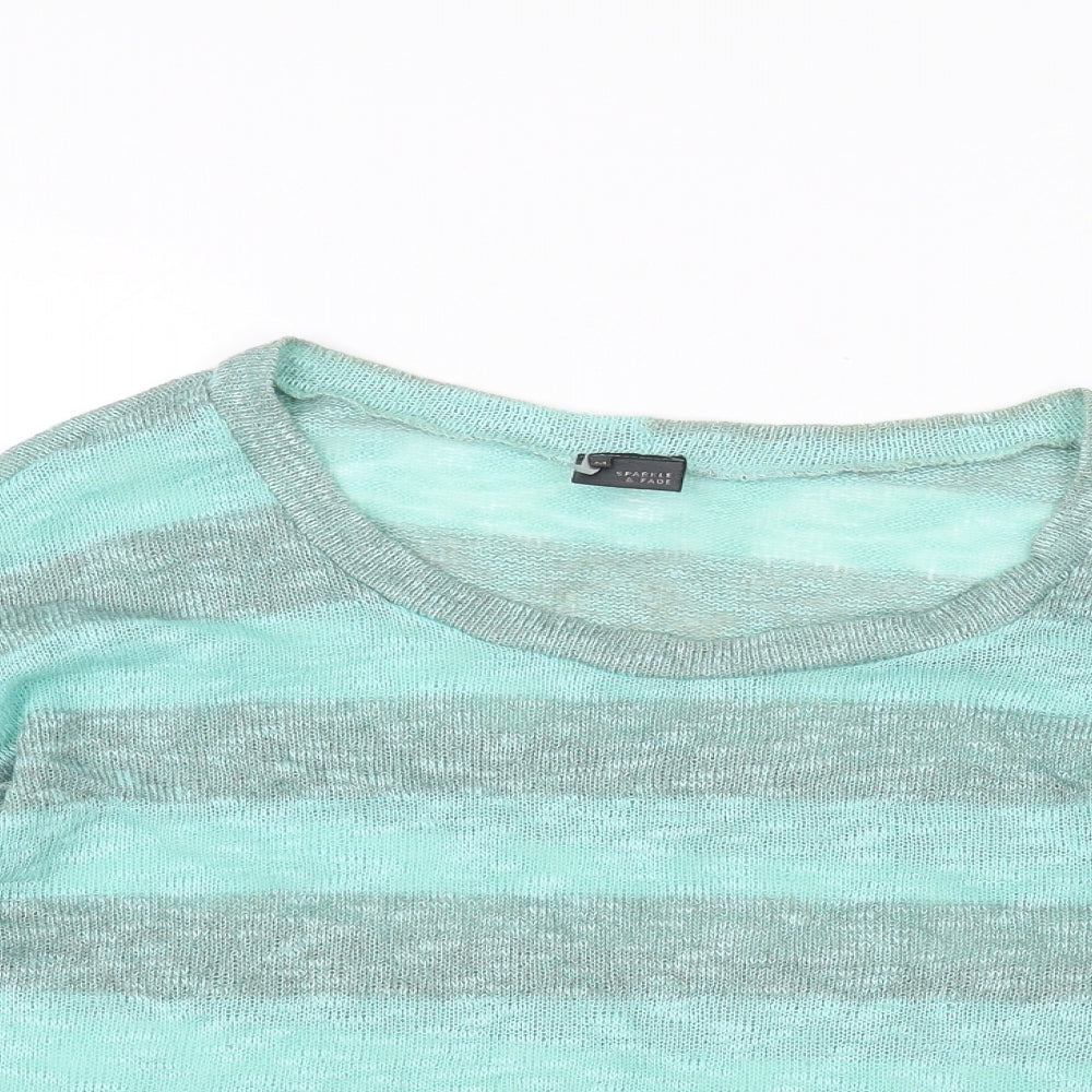 Sparkle & Fade Womens Green Striped  Basic T-Shirt Size M