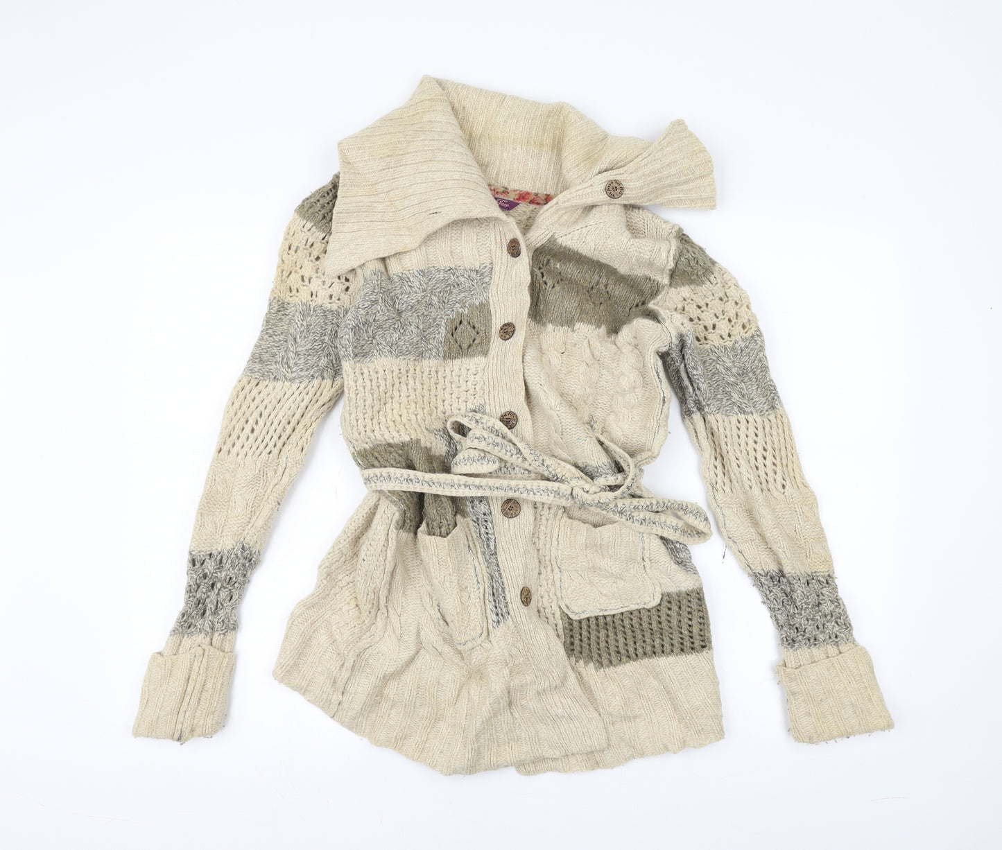 Fat Face Womens White  Knit Jacket Coatigan Size 12