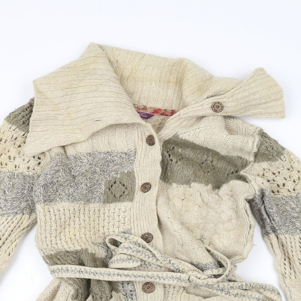 Fat Face Womens White  Knit Jacket Coatigan Size 12