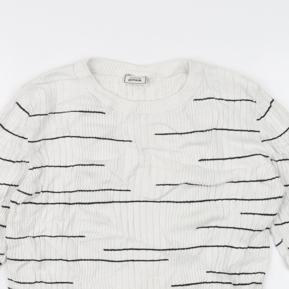 Pimkie Womens White Striped  Pullover Jumper Size M