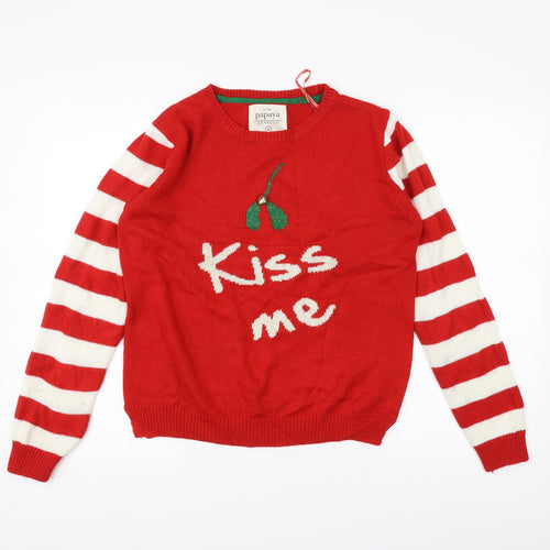 Papaya Mens Red Striped  Pullover Jumper Size M