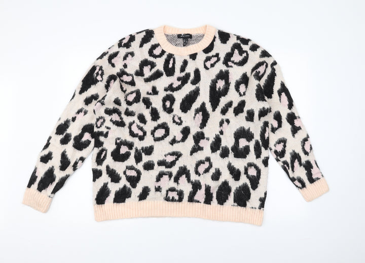 New Look Womens Pink Animal Print Pullover Jumper Size S