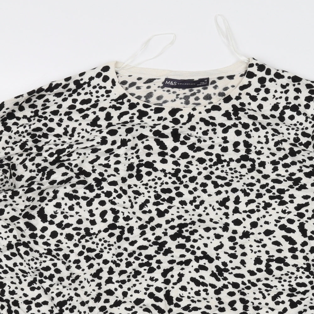 Marks and Spencer Womens White Animal Print  Pullover Jumper Size 18