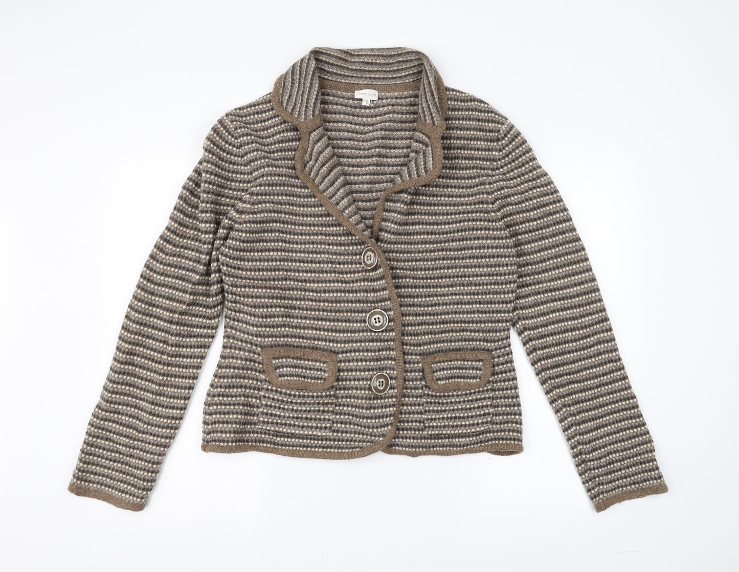 Phase Eight Womens Brown Striped Knit Jacket Coatigan Size 16