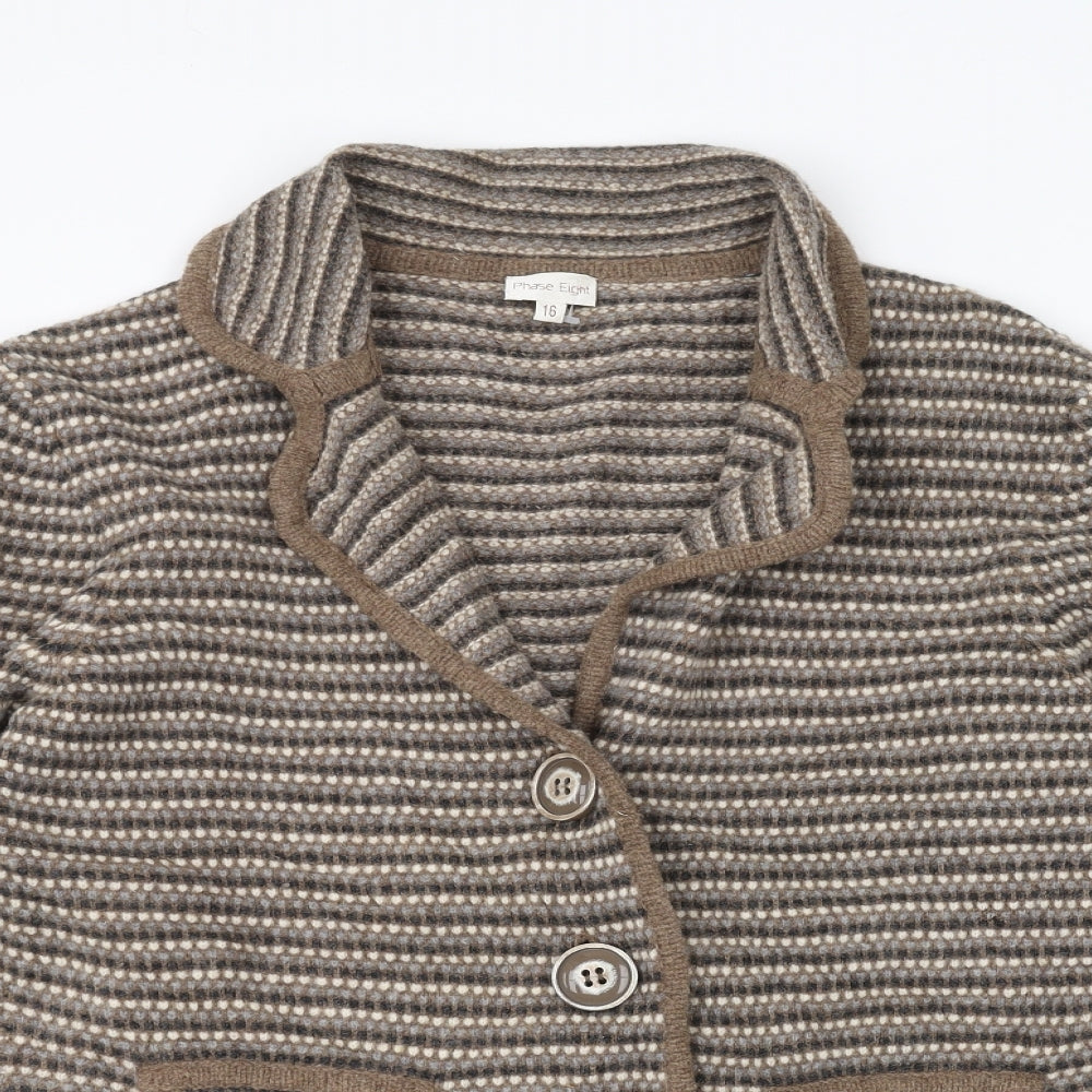 Phase Eight Womens Brown Striped Knit Jacket Coatigan Size 16