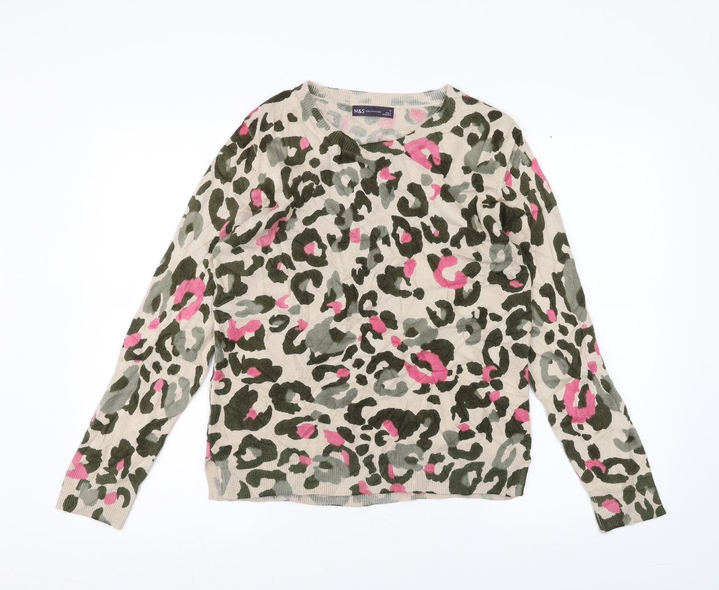 Marks and Spencer Womens White Animal Print  Basic T-Shirt Size 12