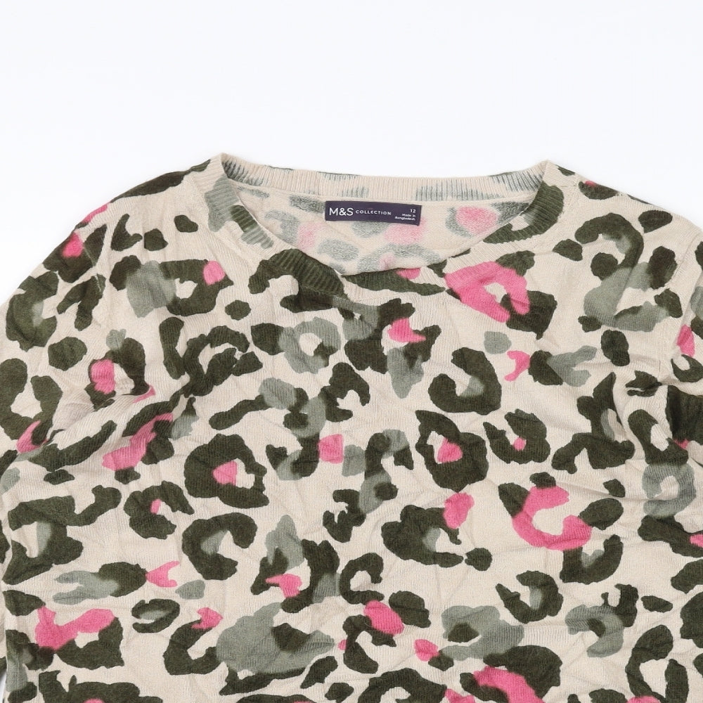 Marks and Spencer Womens White Animal Print  Basic T-Shirt Size 12