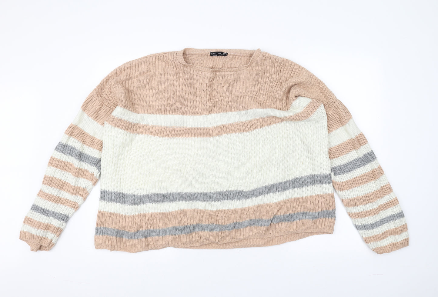 Select Womens White Striped Knit Pullover Jumper Size 18