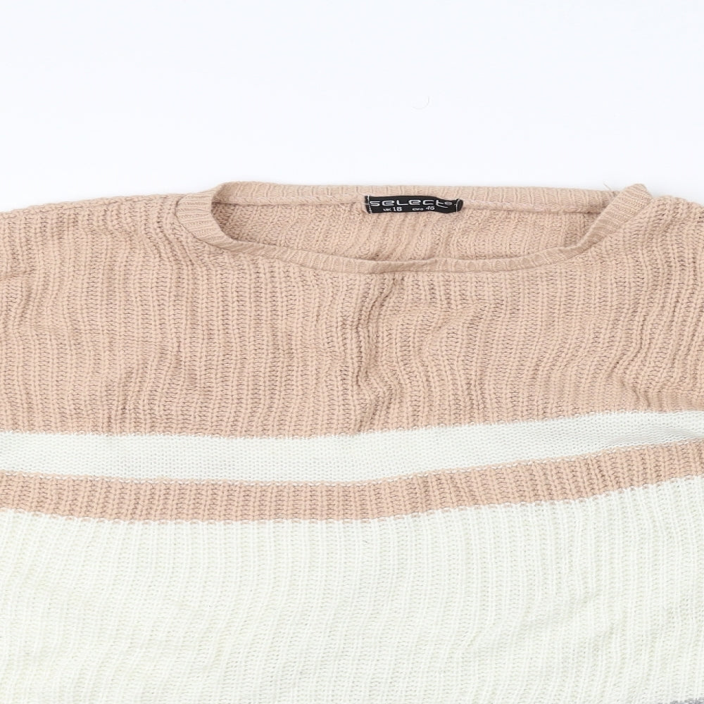 Select Womens White Striped Knit Pullover Jumper Size 18