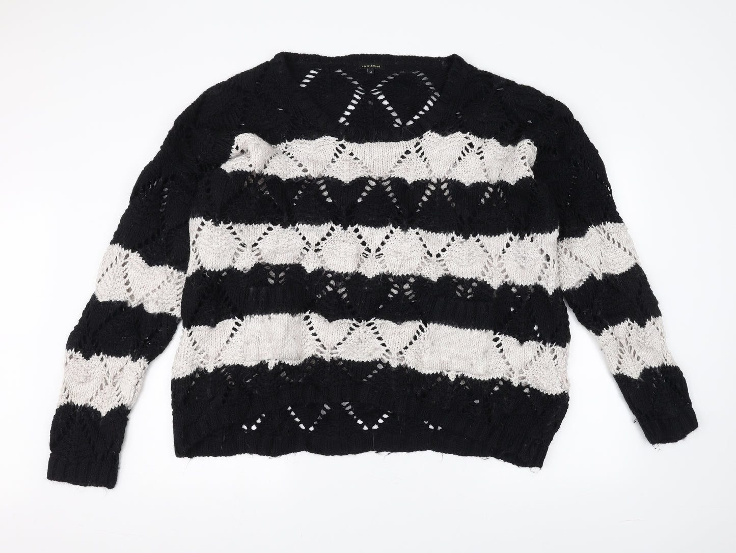 River Island Womens Black Striped Knit Pullover Jumper Size 18