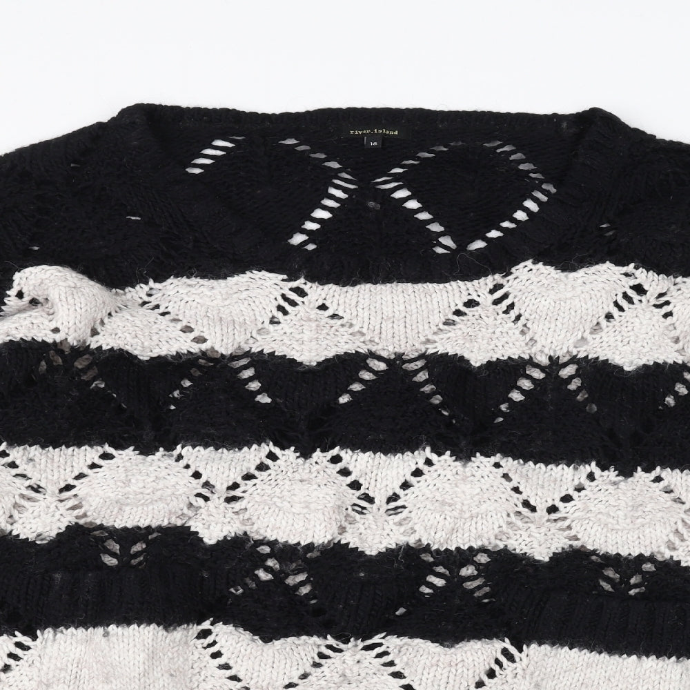 River Island Womens Black Striped Knit Pullover Jumper Size 18