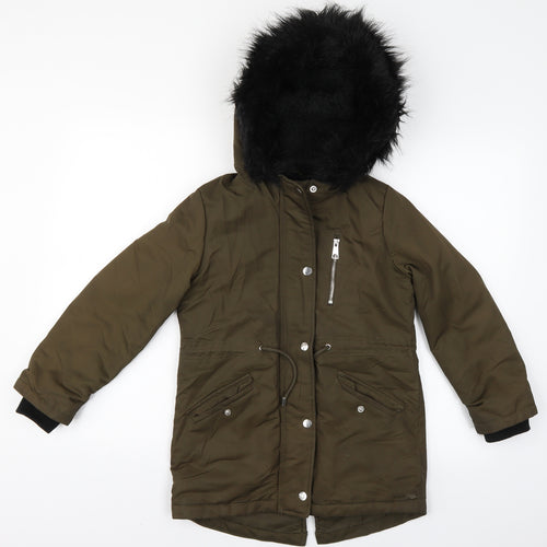 f&f kids Girls Green   Parka Coat Size 8-9 Years  - fur lined