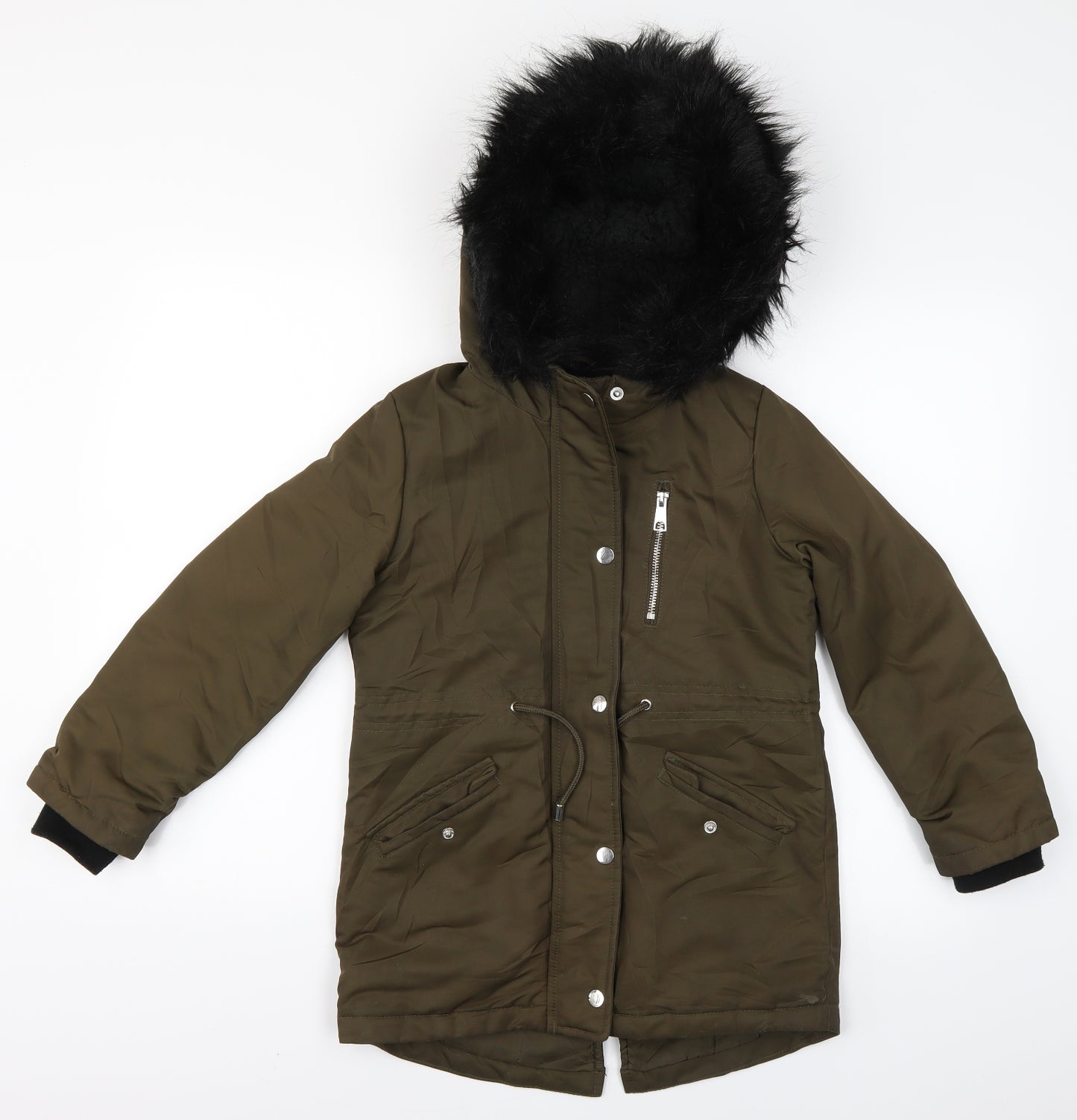 f&f kids Girls Green   Parka Coat Size 8-9 Years  - fur lined