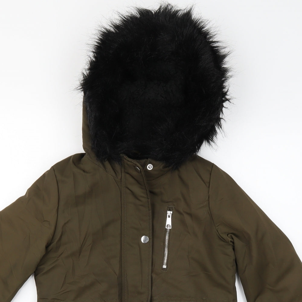 f&f kids Girls Green   Parka Coat Size 8-9 Years  - fur lined