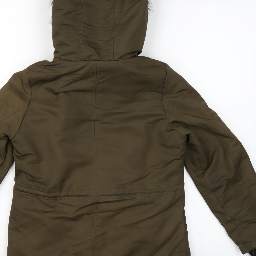 f&f kids Girls Green   Parka Coat Size 8-9 Years  - fur lined