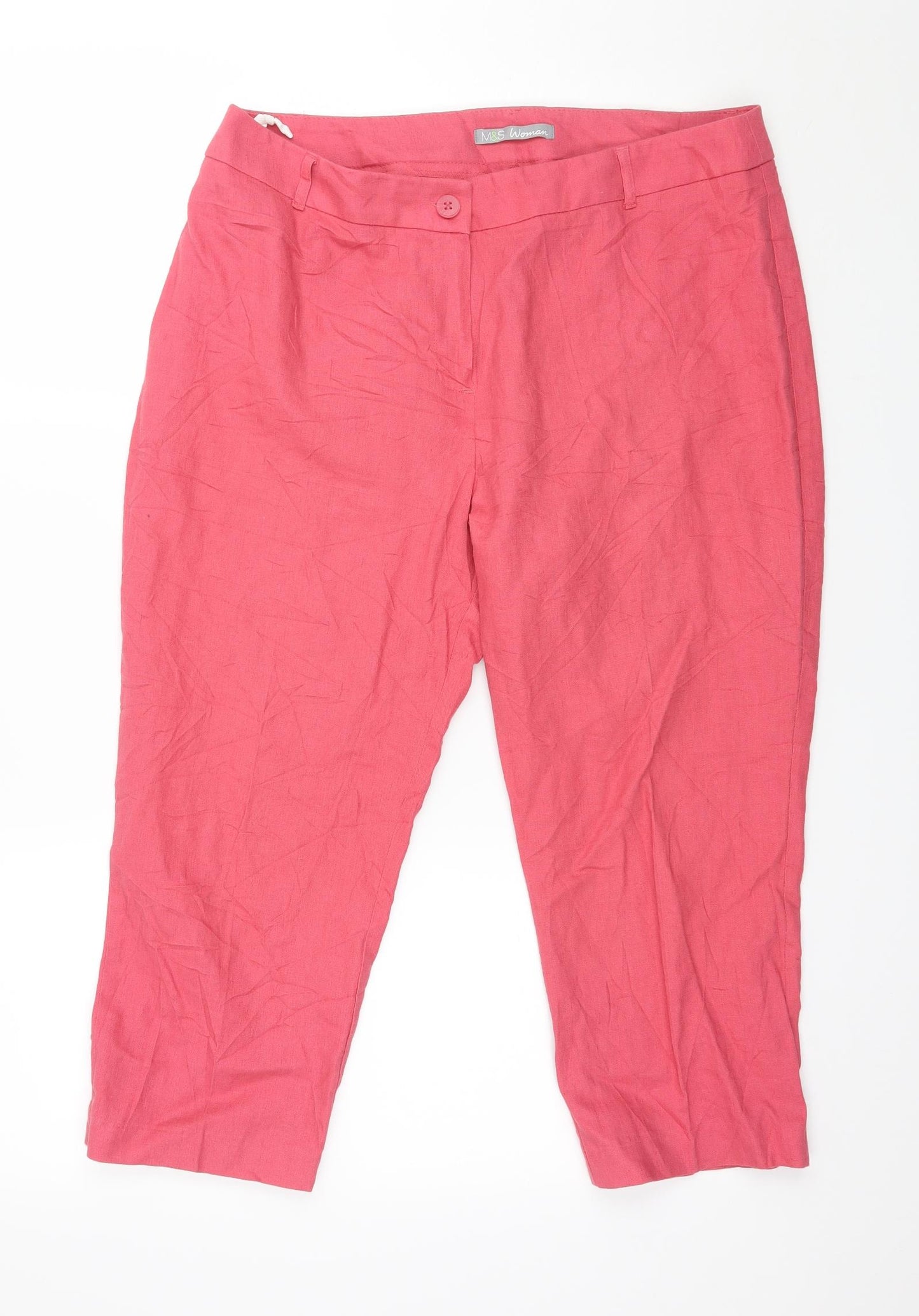 Marks and Spencer Womens Pink   Cropped Trousers Size 14 L22 in