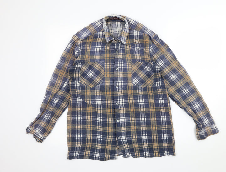 Preworn Mens Beige Plaid Button-Up Size S