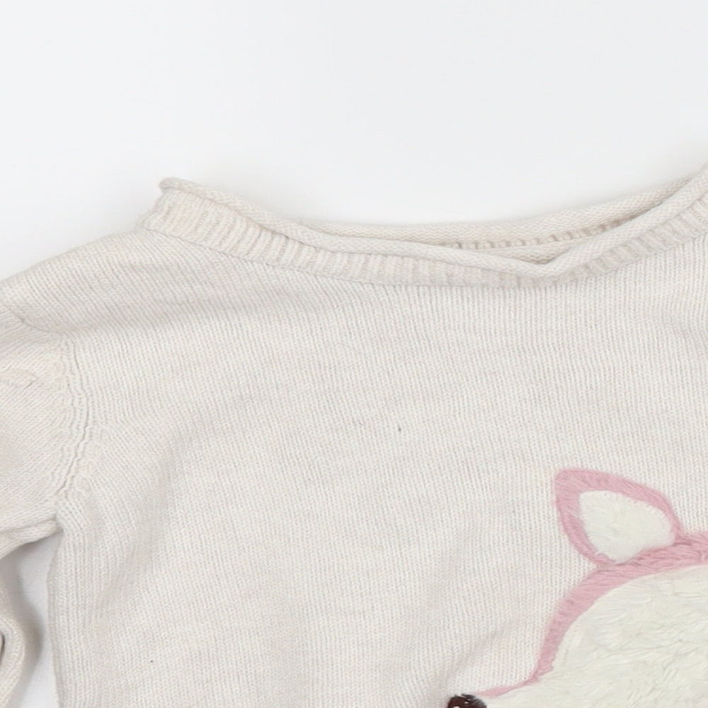 Nutmeg Girls Ivory  Knit Pullover Jumper Size 4-5 Years  - Fox