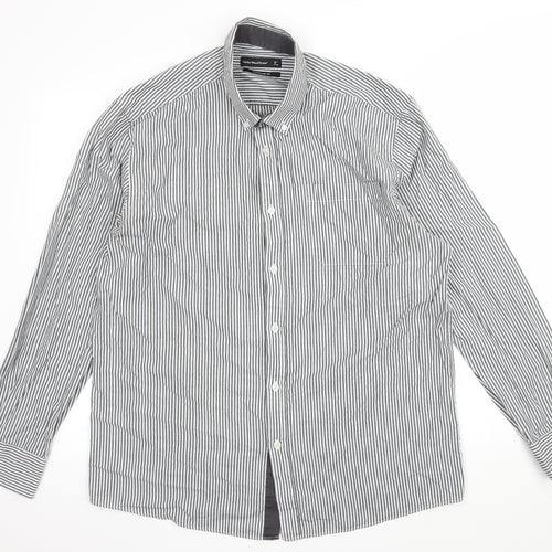 Cedar Wood State Mens Grey Striped   Dress Shirt Size 16