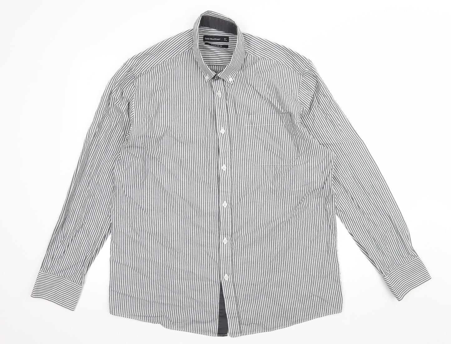 Cedar Wood State Mens Grey Striped   Dress Shirt Size 16