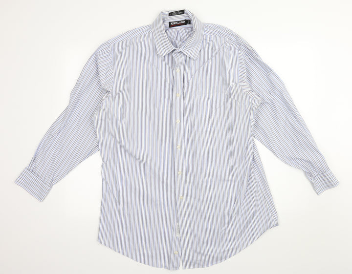 Kirkland Mens Blue Striped   Button-Up Size 17