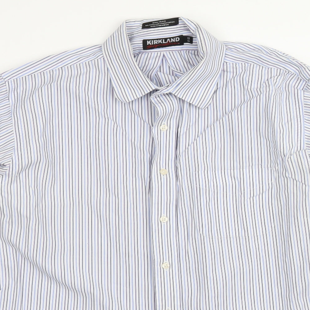 Kirkland Mens Blue Striped   Button-Up Size 17