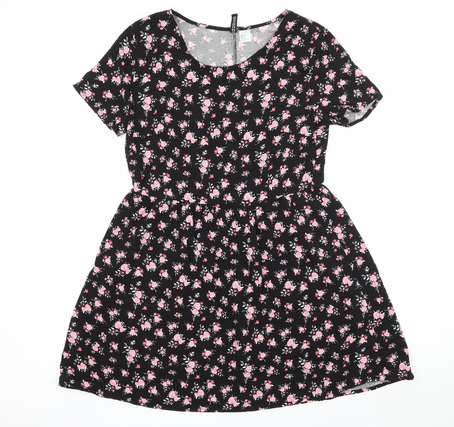 H&M Womens Black Floral  Skater Dress  Size 12