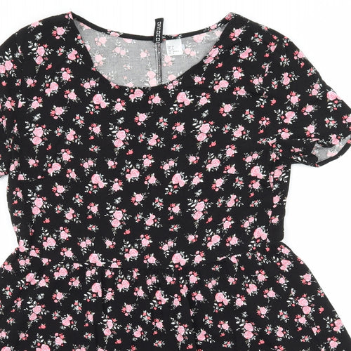 H&M Womens Black Floral  Skater Dress  Size 12