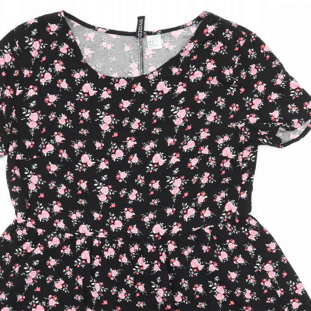 H&M Womens Black Floral  Skater Dress  Size 12