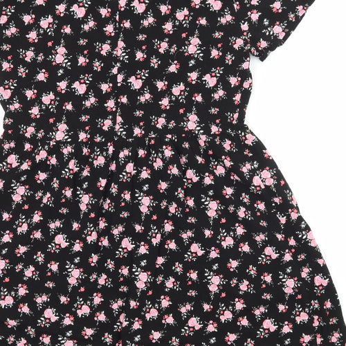 H&M Womens Black Floral  Skater Dress  Size 12