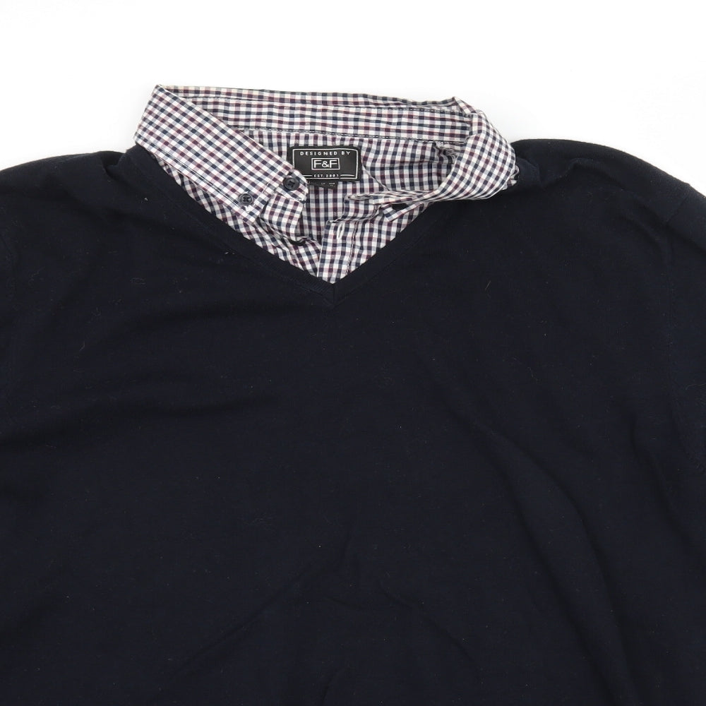 F&F Mens Blue  Knit Pullover Jumper Size XL
