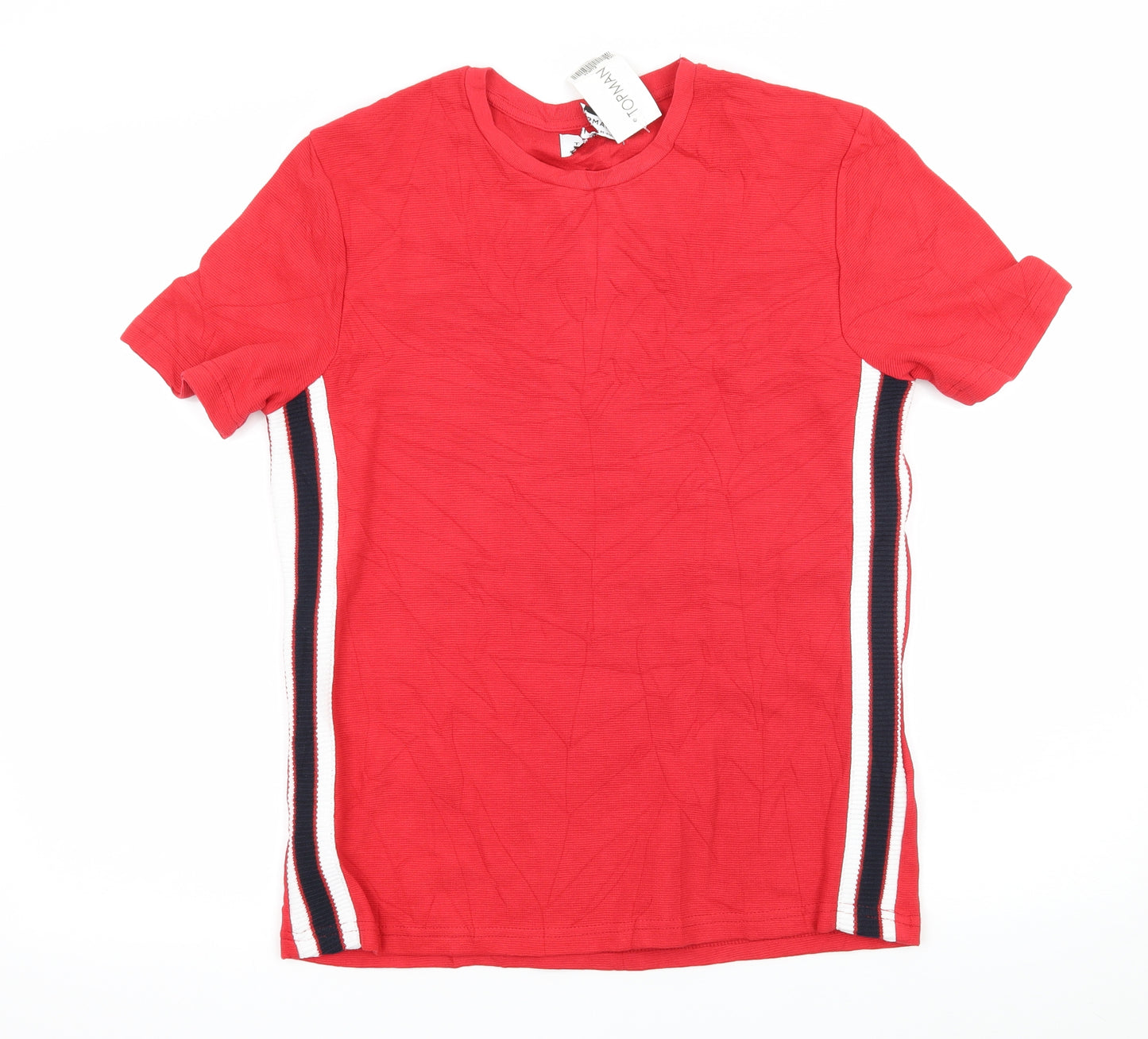 Topman Mens Red Striped Jersey  T-Shirt Size XS