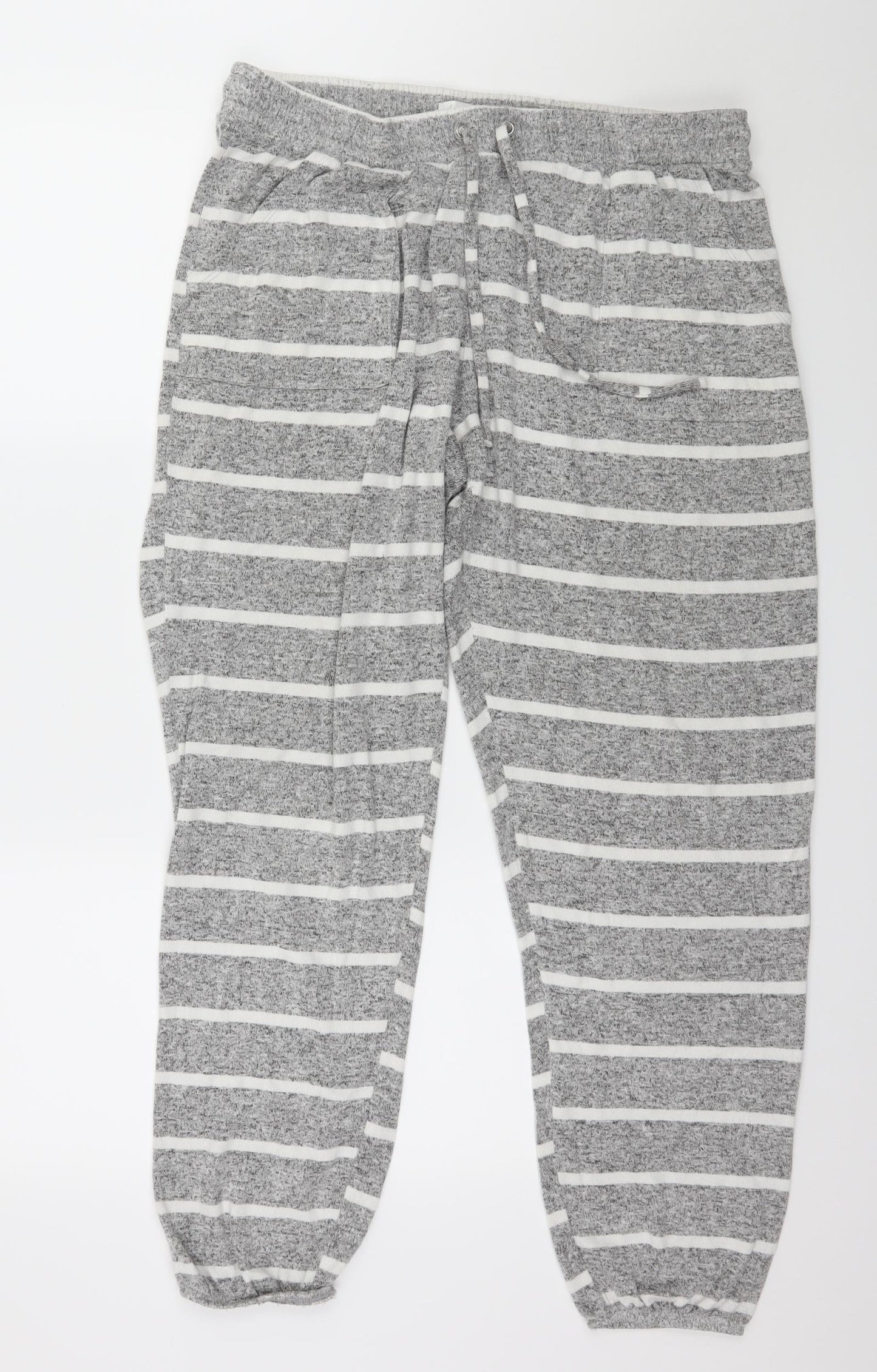Marks and Spencer Womens Grey Striped Knit Capri Pyjama Pants Size 16