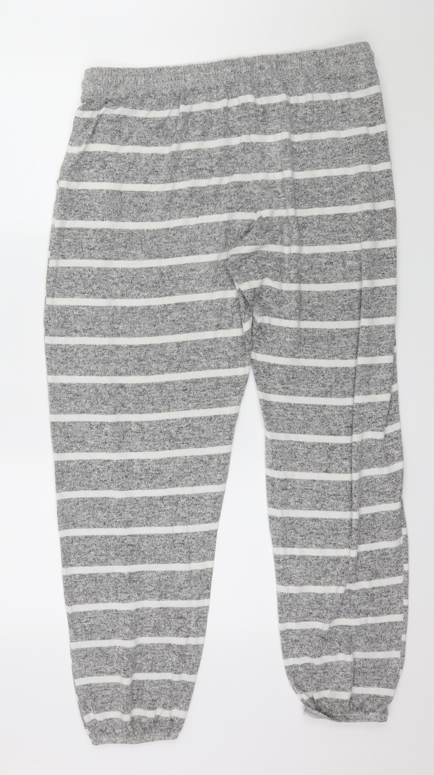 Marks and Spencer Womens Grey Striped Knit Capri Pyjama Pants Size 16