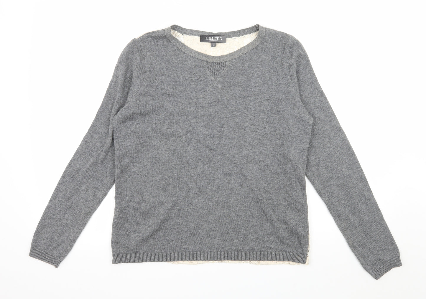 Marks and Spencer Womens Grey  Knit Basic T-Shirt Size 8  - Lace back