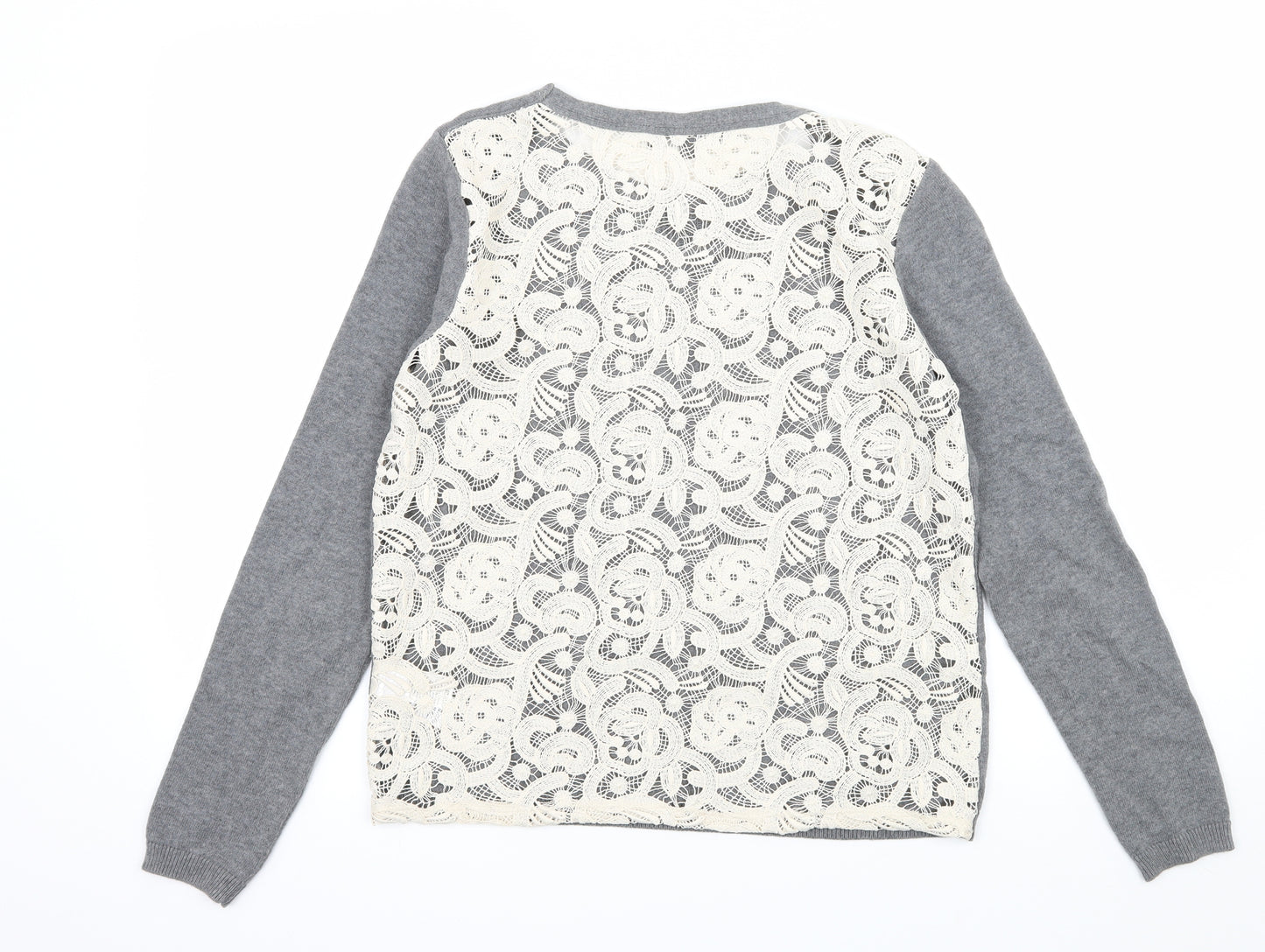 Marks and Spencer Womens Grey  Knit Basic T-Shirt Size 8  - Lace back