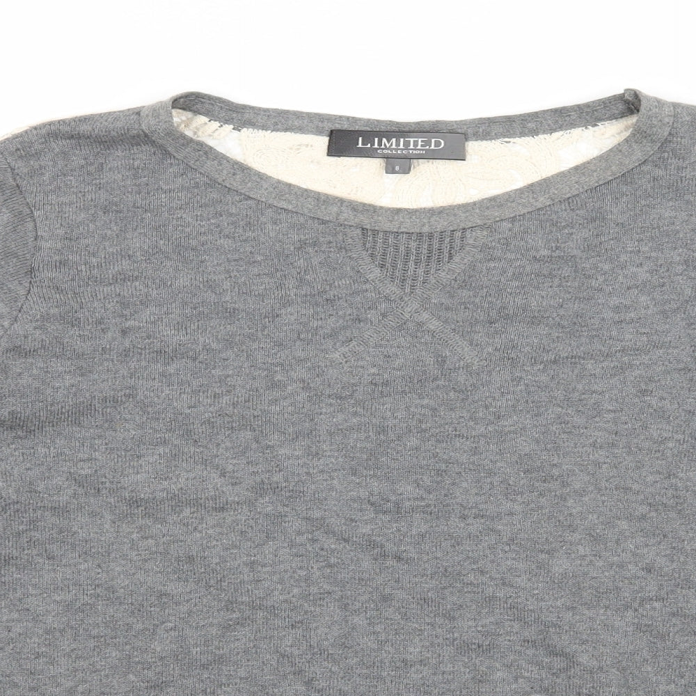 Marks and Spencer Womens Grey  Knit Basic T-Shirt Size 8  - Lace back