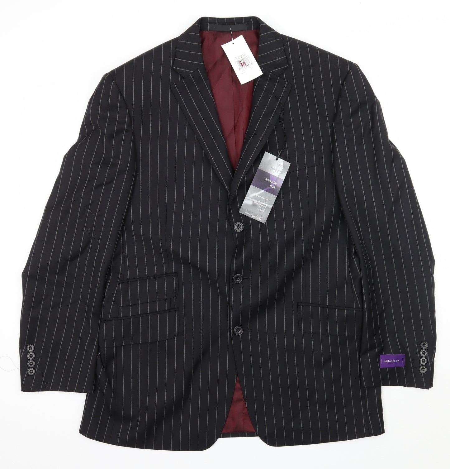Marks and Spencer Mens Black Striped  Jacket Suit Jacket Size L
