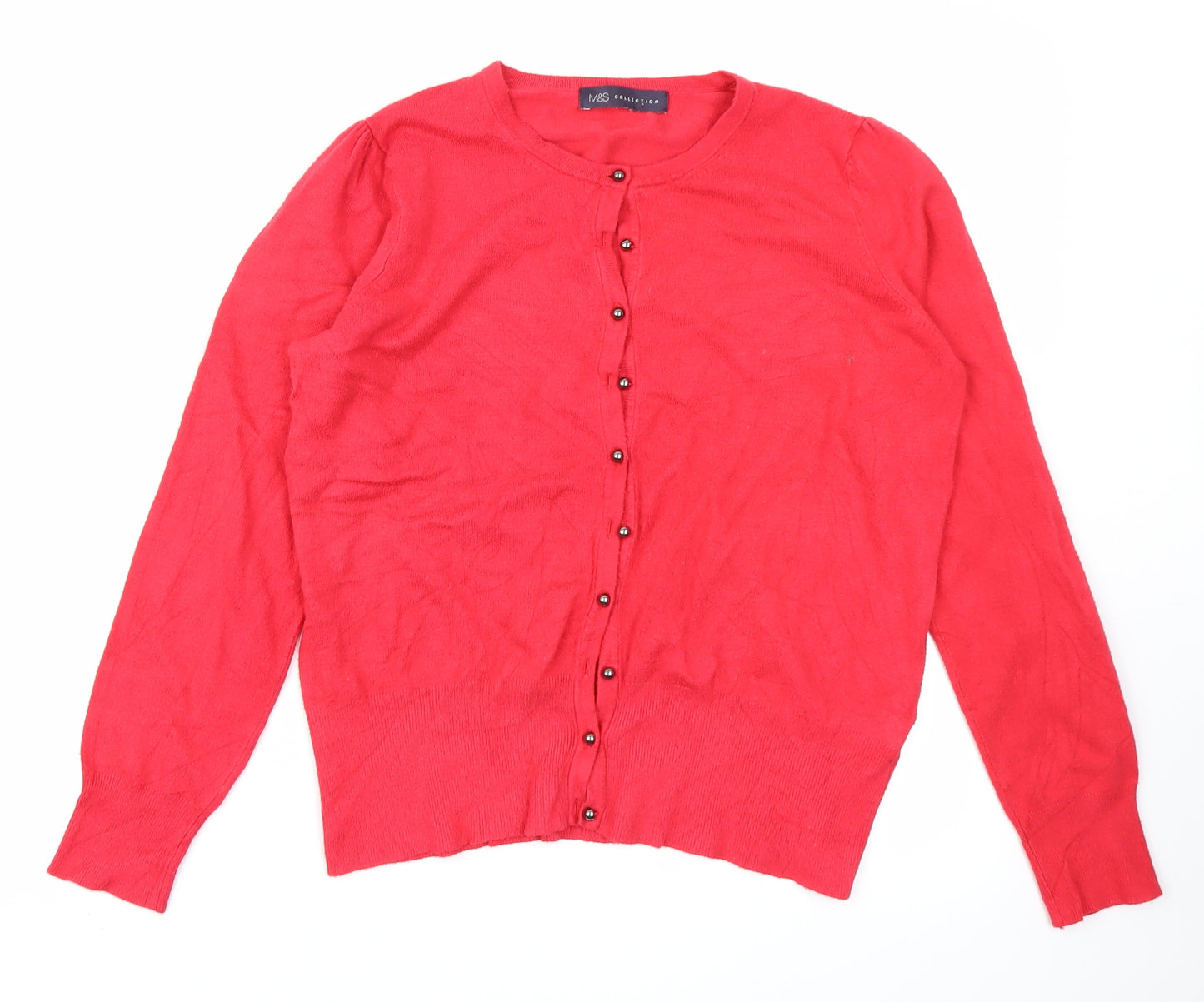M&S Collection Womens Red  Knit Cardigan Jumper Size 14