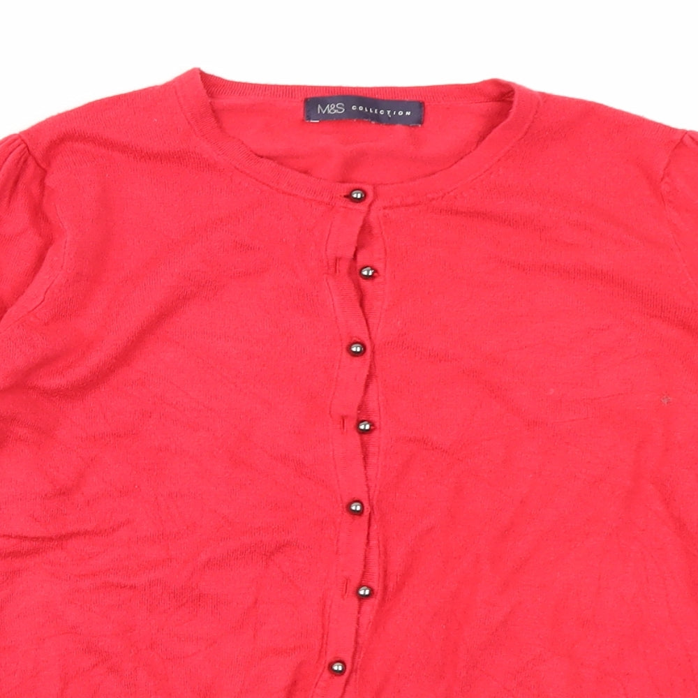M&S Collection Womens Red  Knit Cardigan Jumper Size 14