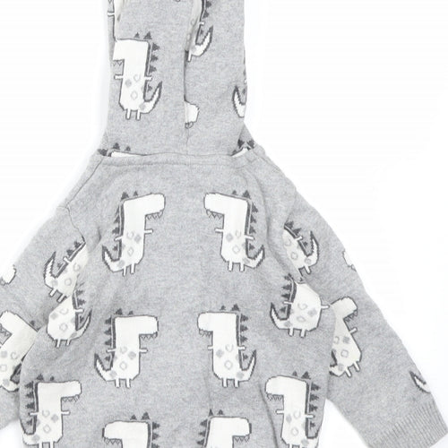 NEXT Boys Grey  Knit Full Zip Jumper Size 6-9 Months  - Dinosaur print