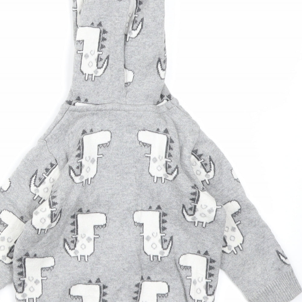 NEXT Boys Grey  Knit Full Zip Jumper Size 6-9 Months  - Dinosaur print